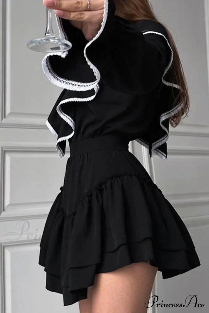 Ruffle Neck Lacework A-line Dress image 5