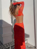 Ruffle Slit Cut Out Backless Elegant Long Sleeve Midi Dress image 2