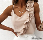 Ruffle Spaghetti Strap V Backless Top image 1