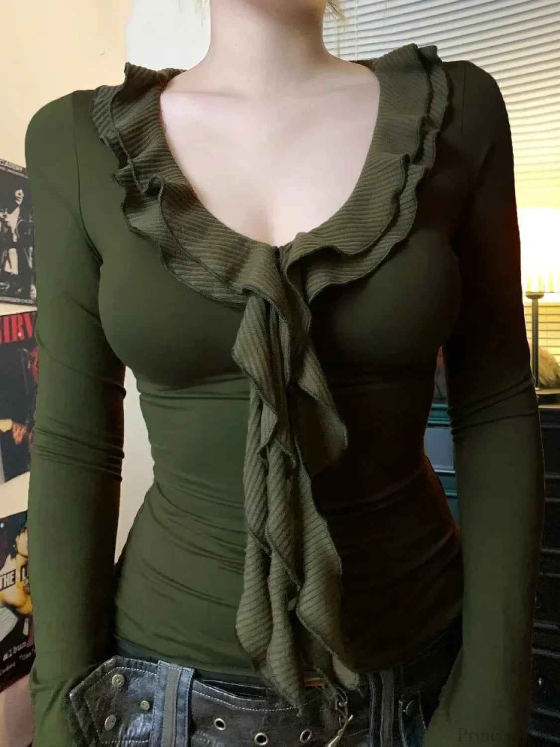 Ruffle V-neck Knit Top image 3