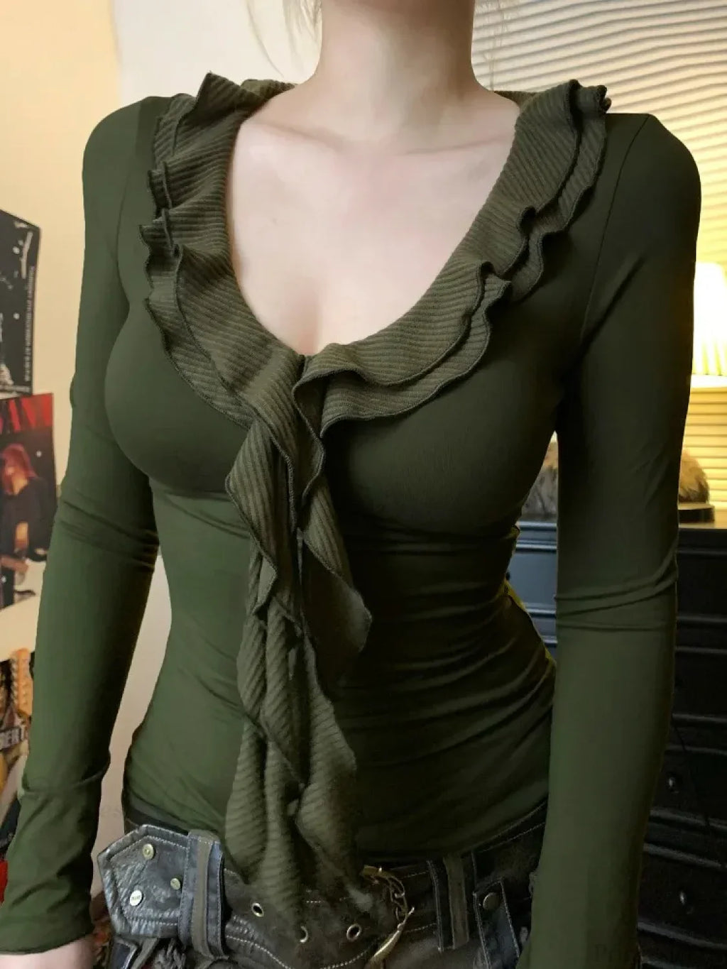 Ruffle V-neck Knit Top image 4