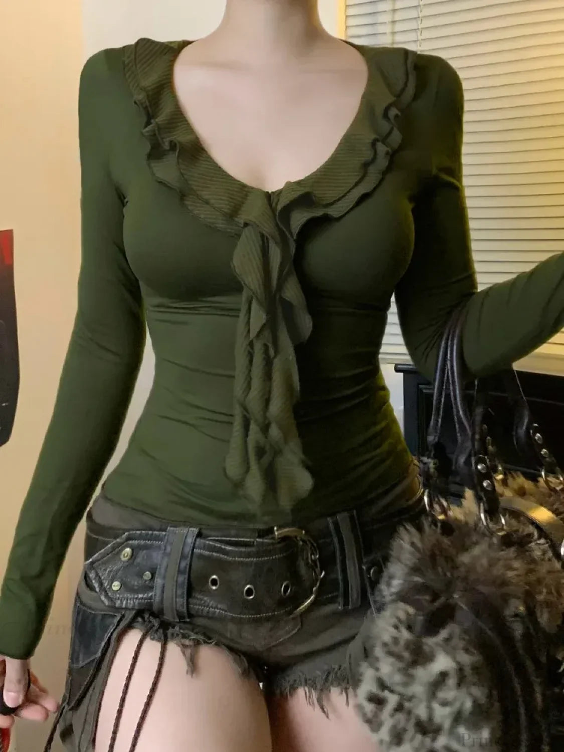Ruffle V-neck Knit Top image 1