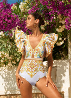 Ruffle V Neck Majolica Shorts Two Piece Set image 2
