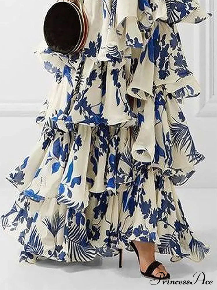 Ruffled Aesthetic Sleeveless for Women's with - Party Vestidos Neck-mounted Hem Formal Elegant Patterned Layered Evening Wear Design Dress image 3