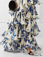 Ruffled Aesthetic Sleeveless for Women's with - Party Vestidos Neck-mounted Hem Formal Elegant Patterned Layered Evening Wear Design Dress image 3