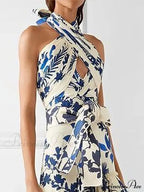 Ruffled Aesthetic Sleeveless for Women's with - Party Vestidos Neck-mounted Hem Formal Elegant Patterned Layered Evening Wear Design Dress image 2