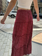 Ruffled Floral Red High Waist A-Line Skirt image 3