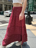 Ruffled Floral Red High Waist A-Line Skirt image 1