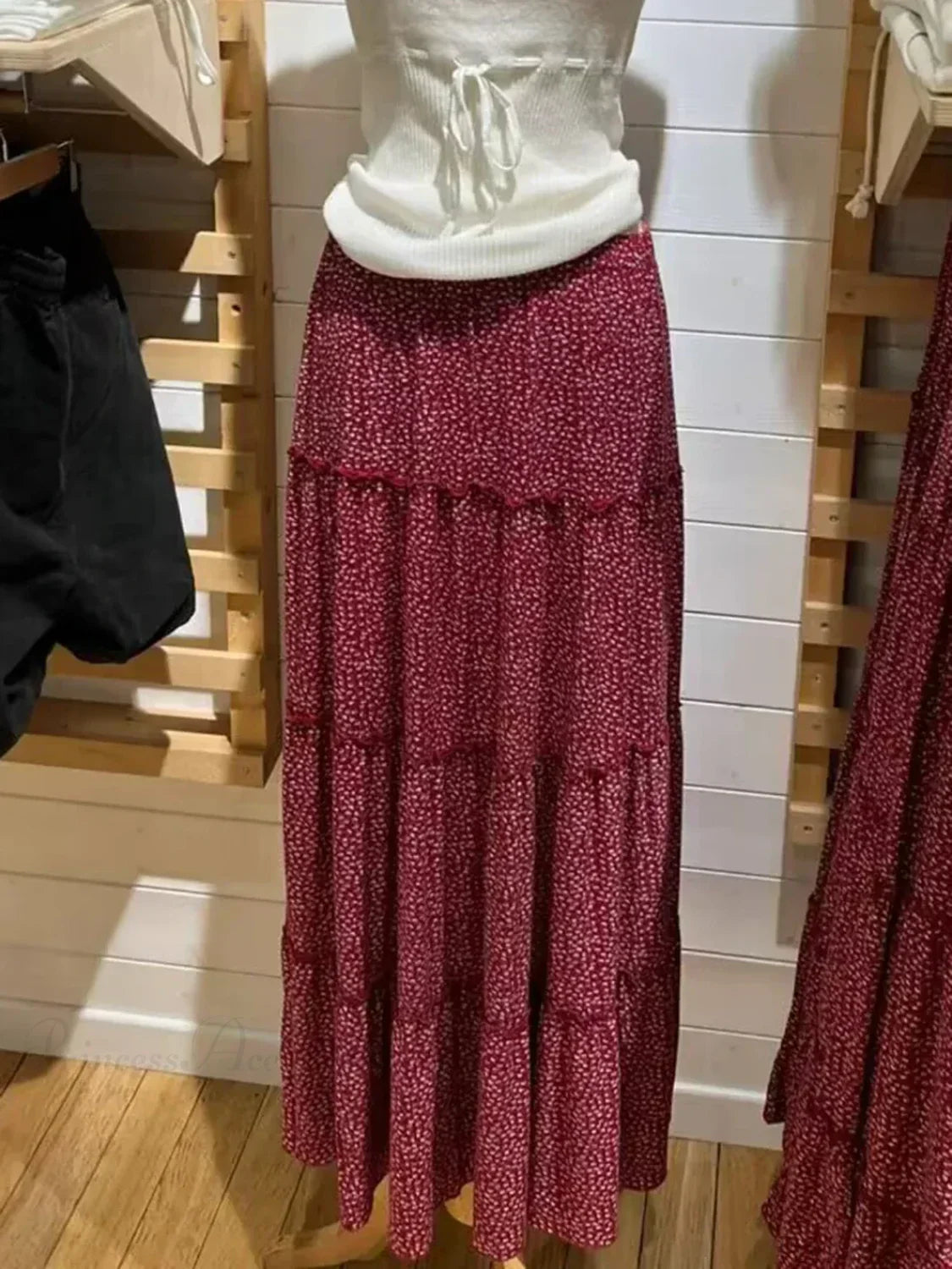 Ruffled Floral Red High Waist A-Line Skirt image 5
