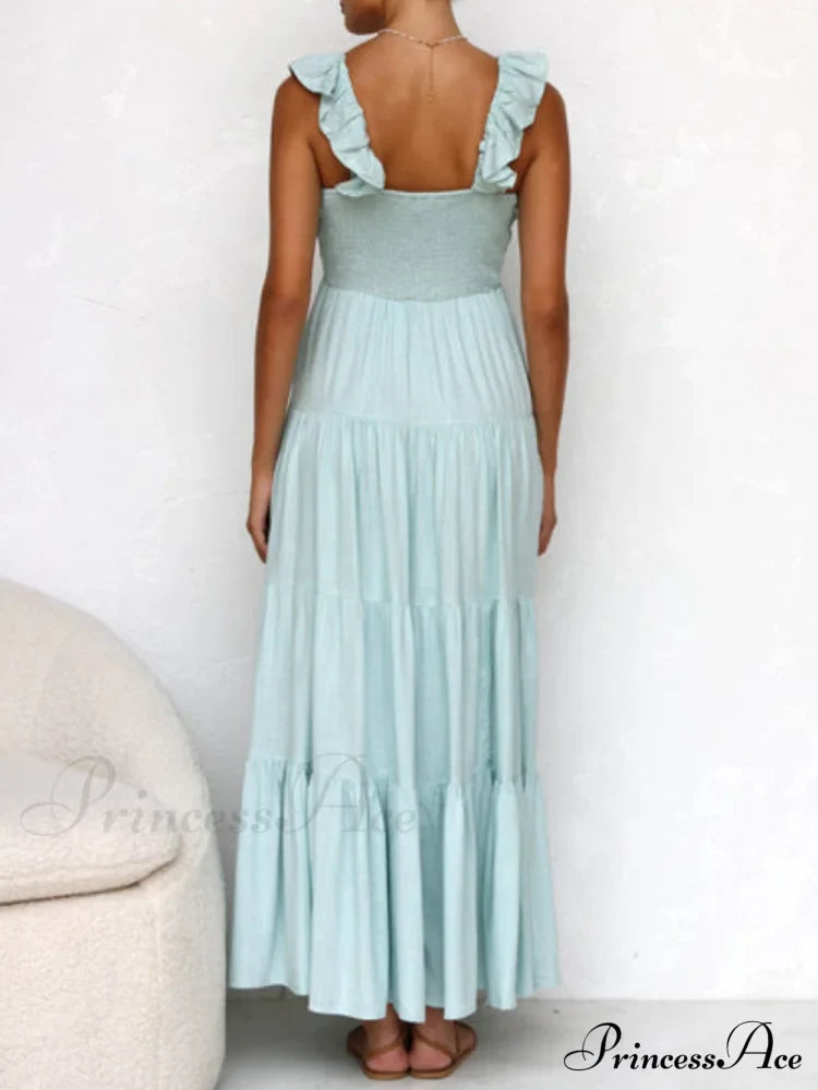 Ruffled Flying Sleeves Smocked Graceful Back Tiered Vacation Maxi Dress image 10