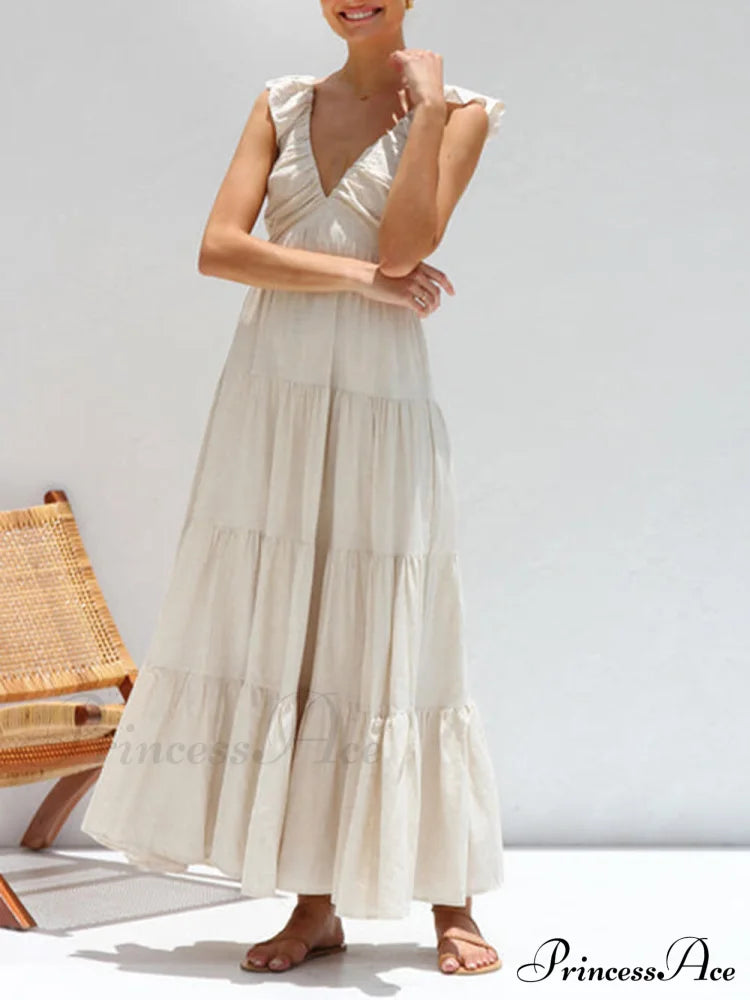 Ruffled Flying Sleeves Smocked Graceful Back Tiered Vacation Maxi Dress image 4