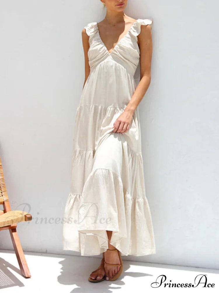 Ruffled Flying Sleeves Smocked Graceful Back Tiered Vacation Maxi Dress image 2