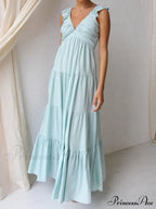 Ruffled Flying Sleeves Smocked Graceful Back Tiered Vacation Maxi Dress image 8