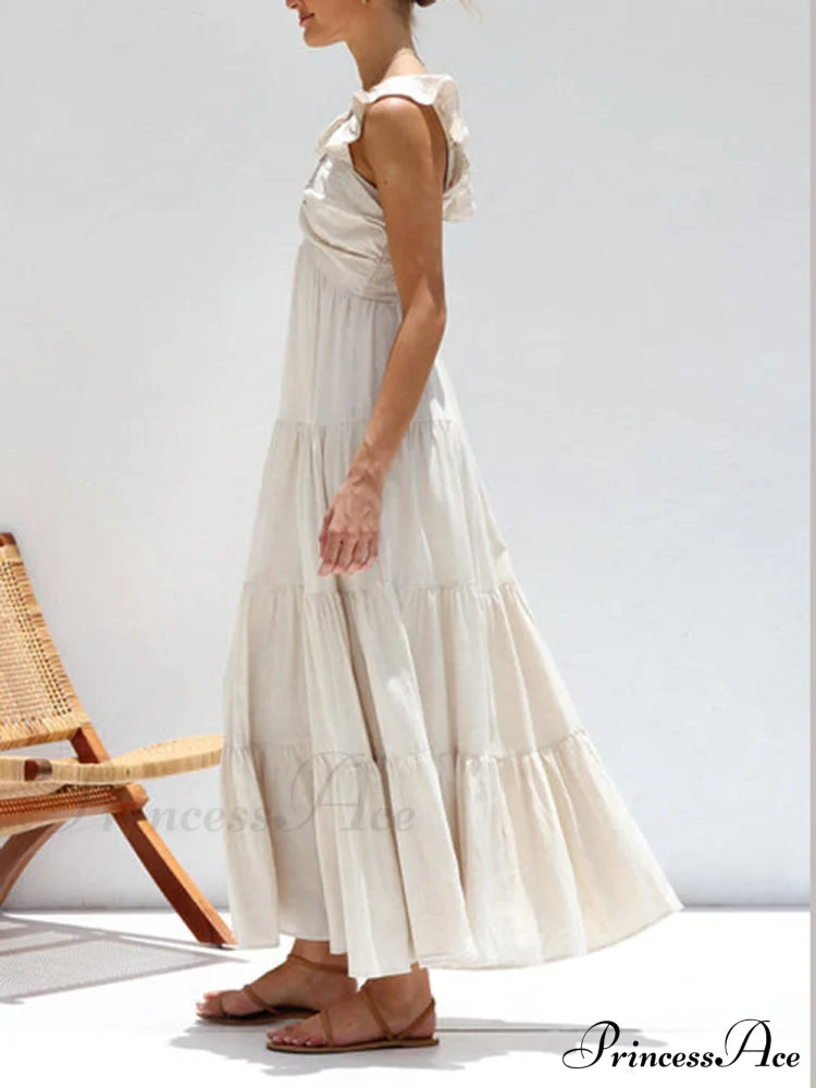 Ruffled Flying Sleeves Smocked Graceful Back Tiered Vacation Maxi Dress image 3