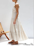 Ruffled Flying Sleeves Smocked Graceful Back Tiered Vacation Maxi Dress image 3