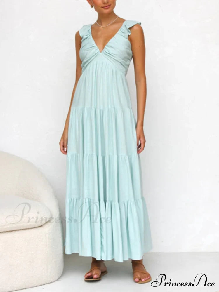 Ruffled Flying Sleeves Smocked Graceful Back Tiered Vacation Maxi Dress image 7