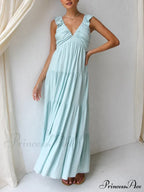 Ruffled Flying Sleeves Smocked Graceful Back Tiered Vacation Maxi Dress image 6