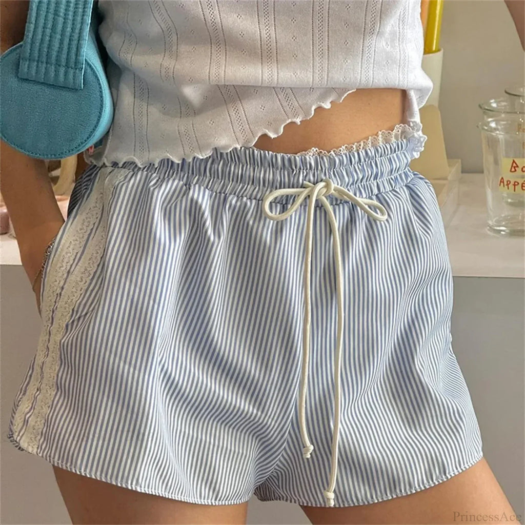 Ruffled Lace Trim Striped Short image 5