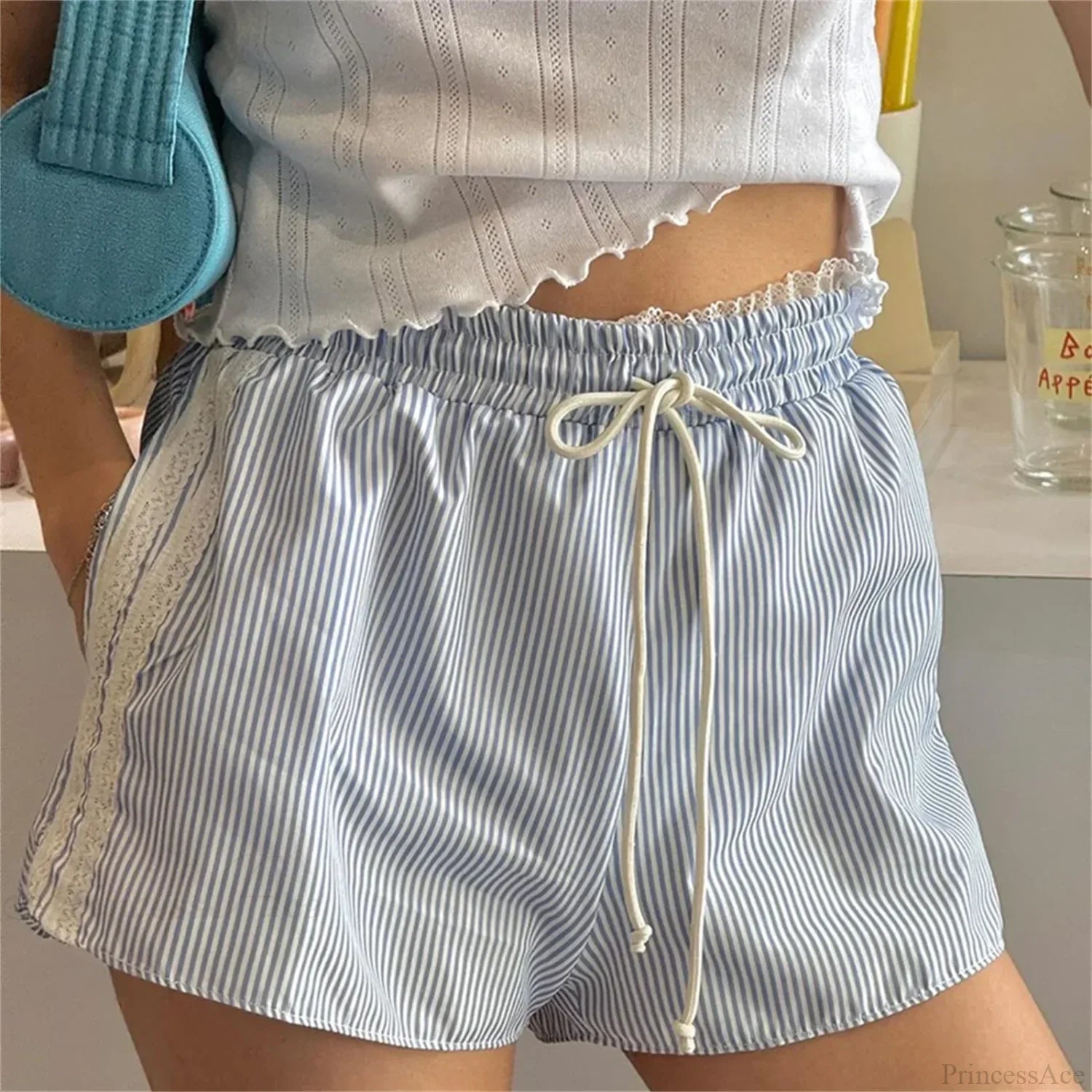 Ruffled Lace Trim Striped Short image 5