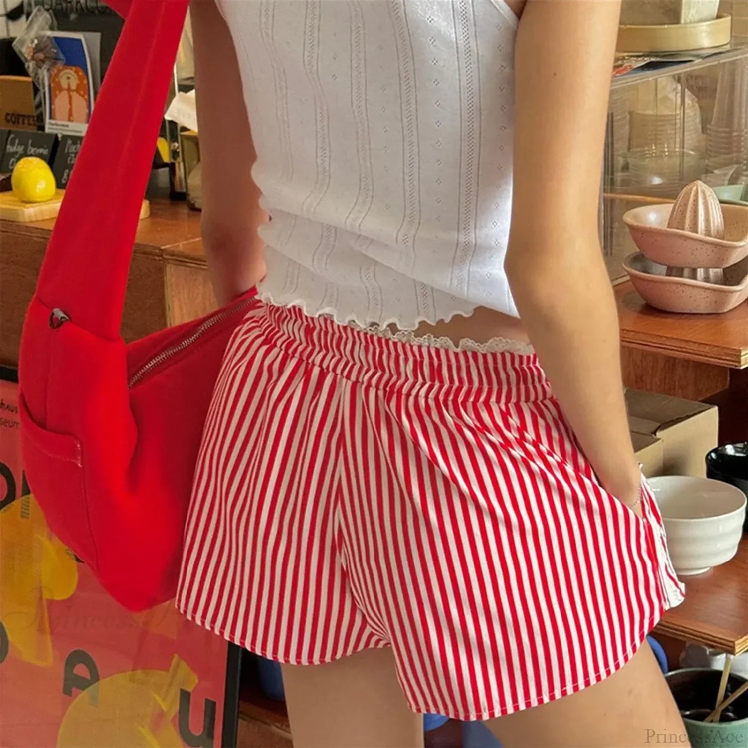 Ruffled Lace Trim Striped Short image 3