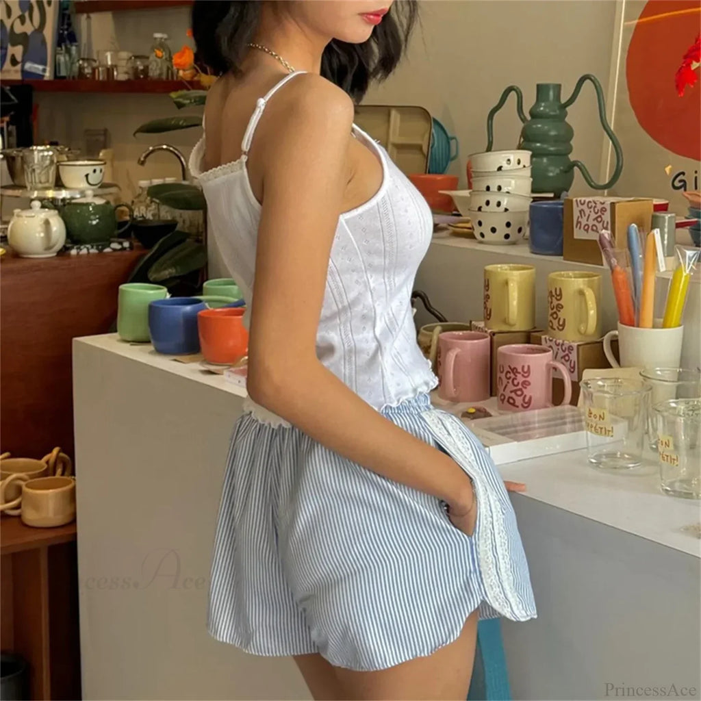 Ruffled Lace Trim Striped Short image 6