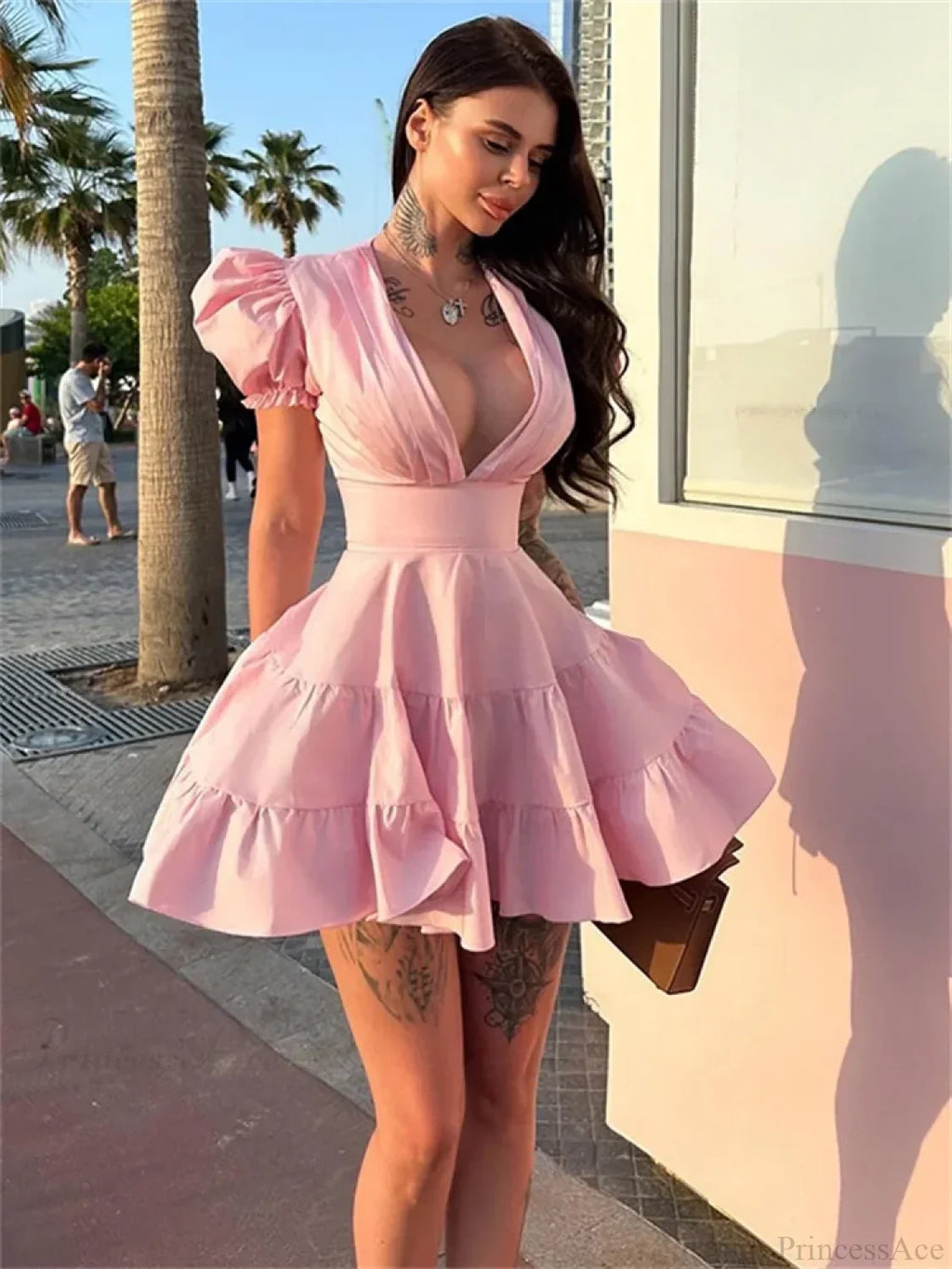 Ruffled Lace-Up Slim Mini Dress image 2