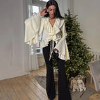 Ruffled Lace-Up V-neck Casual Long Sleeve Blouse image 2