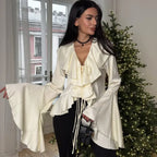 Ruffled Lace-Up V-neck Casual Long Sleeve Blouse image 4