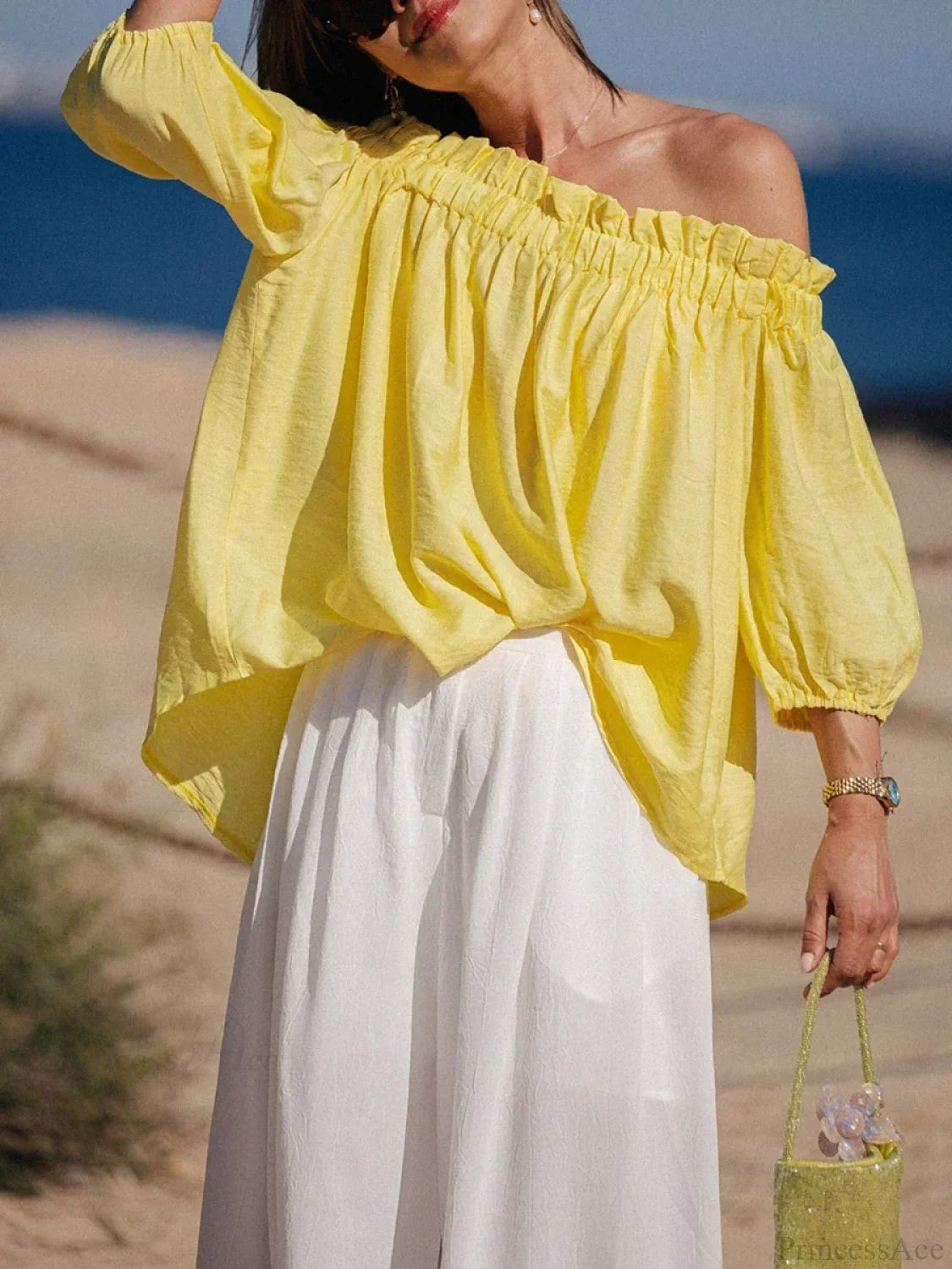 Ruffled Off-Shoulder Solid Fashion Blouse image 3