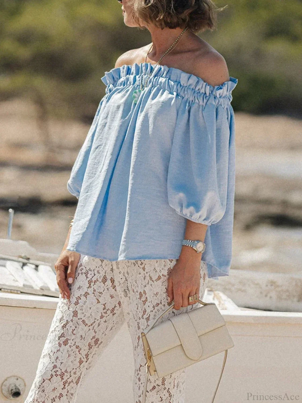 Ruffled Off-Shoulder Solid Fashion Blouse image 5