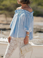 Ruffled Off-Shoulder Solid Fashion Blouse image 5