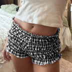 Ruffled Plaid Elastic Waist Short image 2