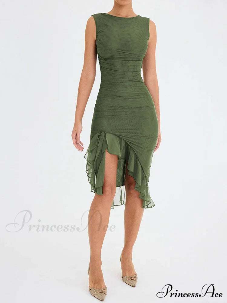 Ruffled Ruched Summer-ready Backless Sleeveless Irregular Sensual Midi Dress image 5