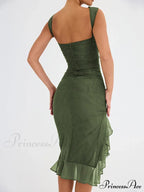 Ruffled Ruched Summer-ready Backless Sleeveless Irregular Sensual Midi Dress image 4