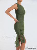 Ruffled Ruched Summer-ready Backless Sleeveless Irregular Sensual Midi Dress image 3