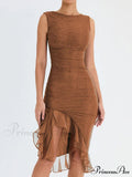 Ruffled Ruched Summer-ready Backless Sleeveless Irregular Sensual Midi Dress image 7
