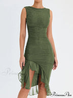 Ruffled Ruched Summer-ready Backless Sleeveless Irregular Sensual Midi Dress image 1