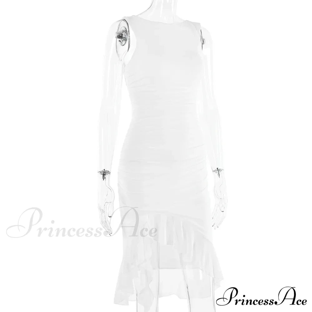 Ruffled Ruched Summer-ready Backless Sleeveless Irregular Sensual Midi Dress image 8