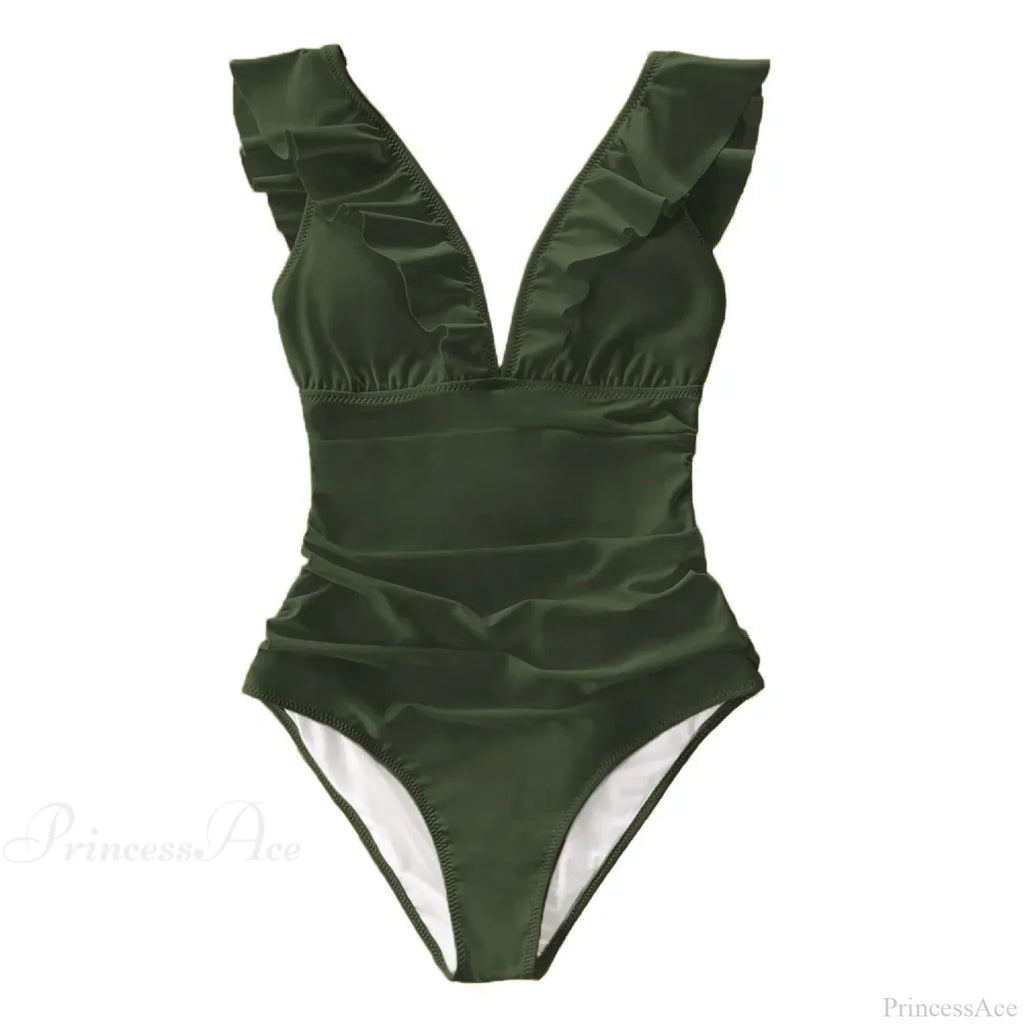 Ruffled V-neck Lace Up Monokini One Piece Set image 2