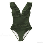 Ruffled V-neck Lace Up Monokini One Piece Set image 2