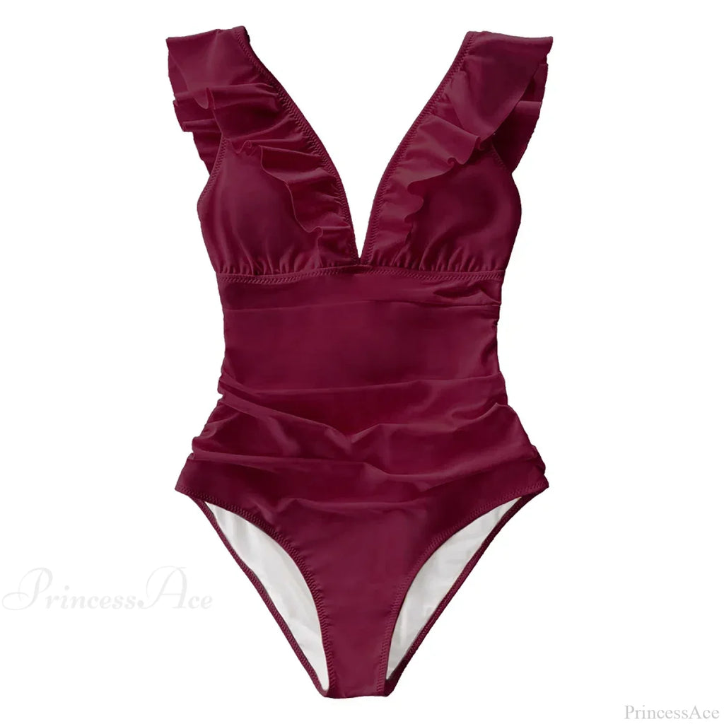 Ruffled V-neck Lace Up Monokini One Piece Set image 3