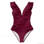 Ruffled V-neck Lace Up Monokini One Piece Set image 3