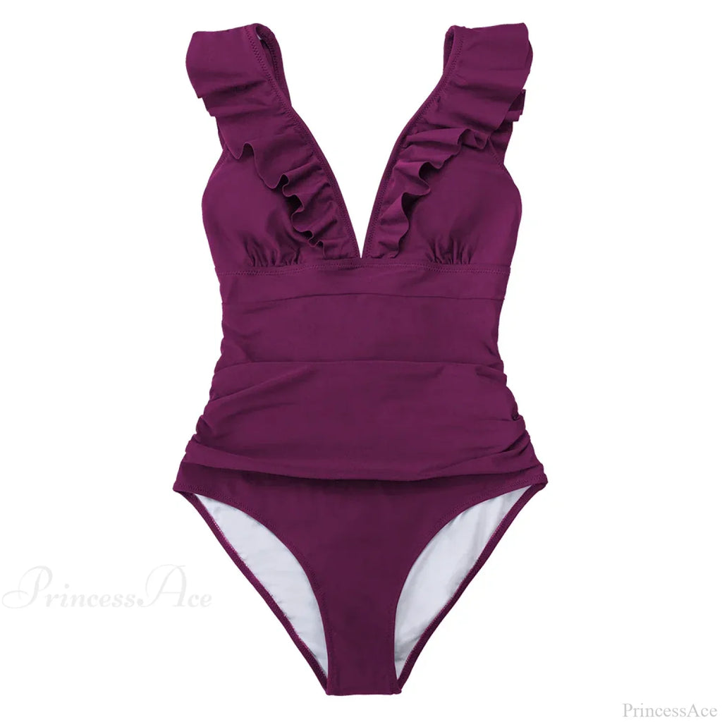 Ruffled V-neck Lace Up Monokini One Piece Set image 8