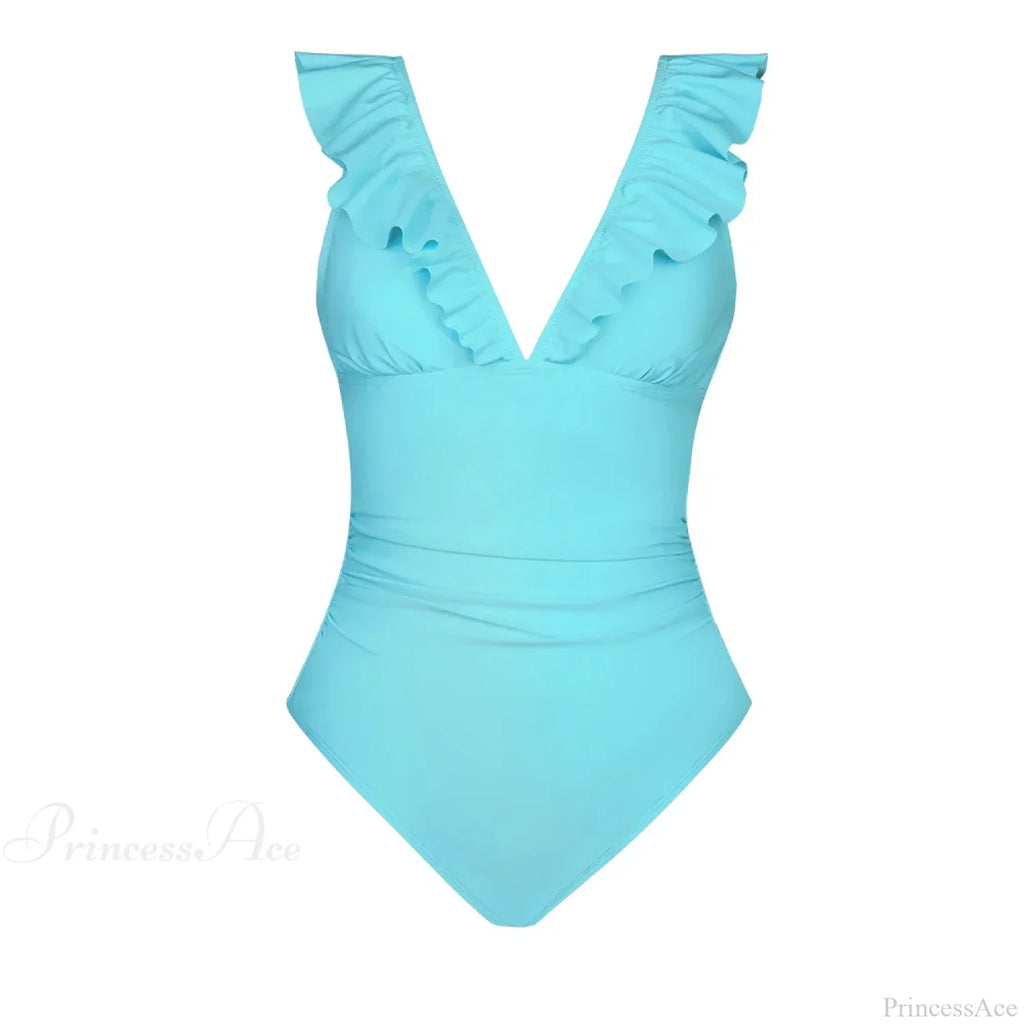 Ruffled V-neck Lace Up Monokini One Piece Set image 9