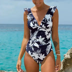 Ruffled V-neck Lace Up One Piece Set image 2