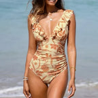 Ruffled V-neck Lace Up One Piece Set image 3