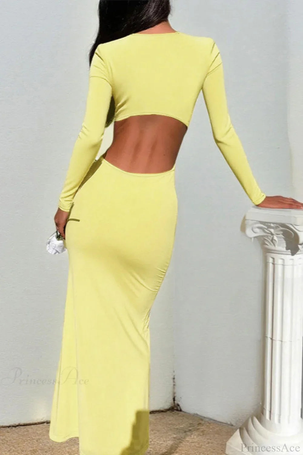 Ruffled V Neck Tie Long Sleeve Maxi Dress image 3