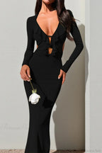 Ruffled V Neck Tie Long Sleeve Maxi Dress image 4
