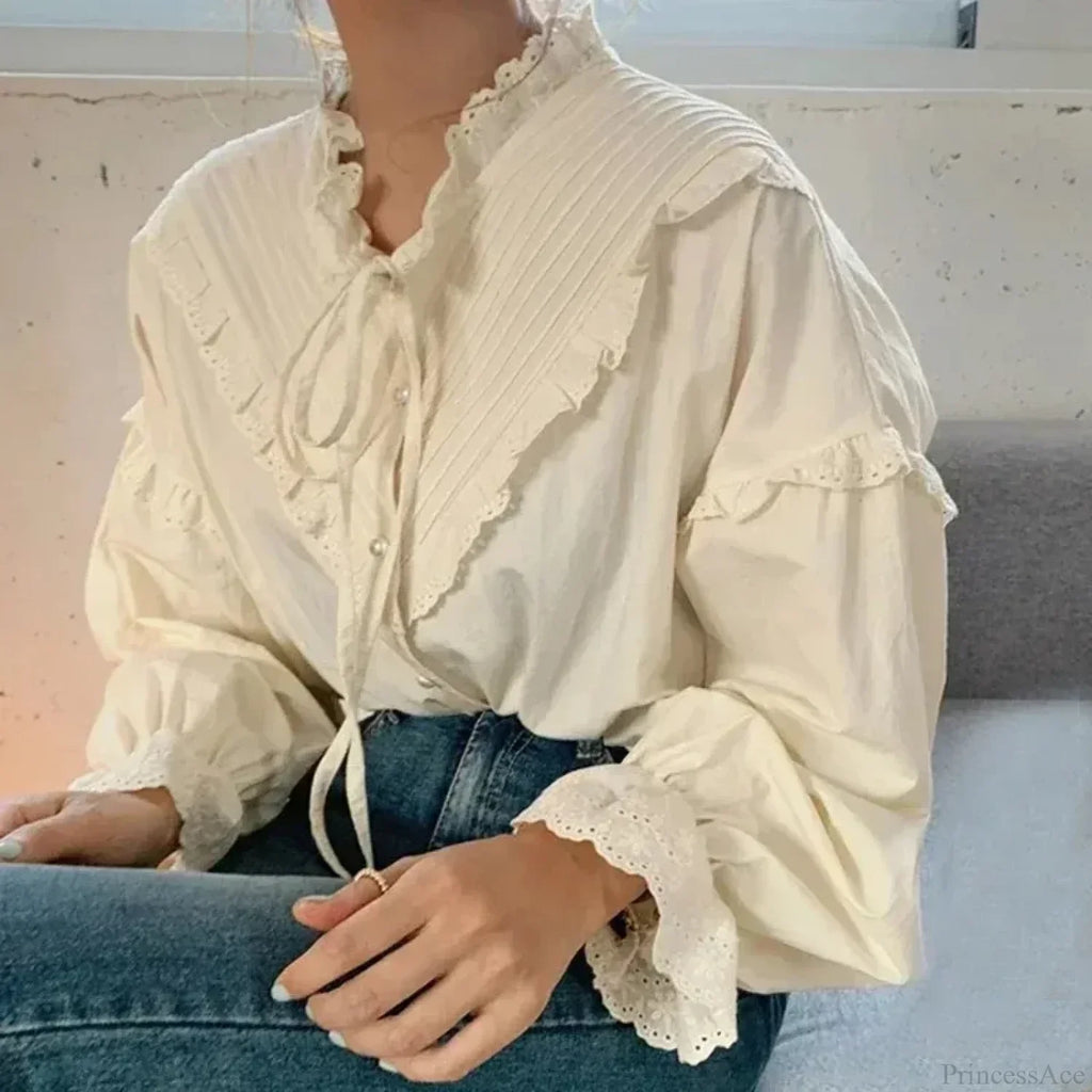 Ruffled Vintage Solid Long Sleeve Bow Blouse image 2