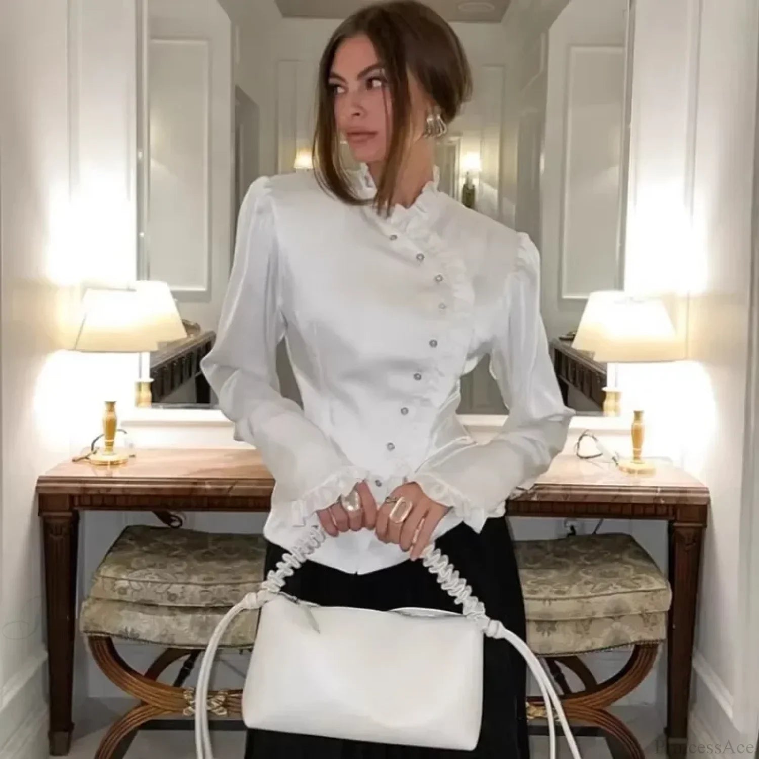 Ruffled White Long Sleeve Blouse image 5